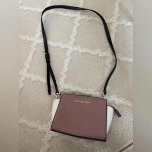 Michael Kors brown and White Crossbody Bag with Gold Hardware